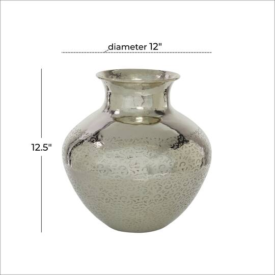 13" Silver Aluminum Contemporary Round Vase
